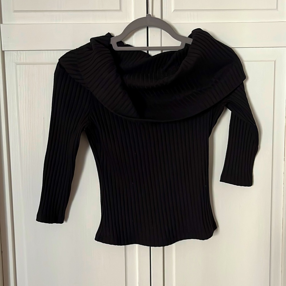 Three quarter length sleeved Black Shirt with Cowl Neck